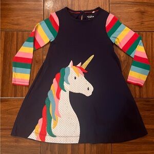 Mini Boden Girls Unicorn Long Sleeve Dress.